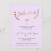 Invitation typographie rose or lavande confirmation (Devant / Derrière)