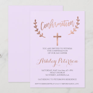 Invitation typographie rose or lavande confirmation