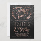 Invitation Typographie rose or parties scintillant noire 21e  (Devant)