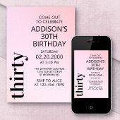 Invitation Typographie rose pâle Anniversaire