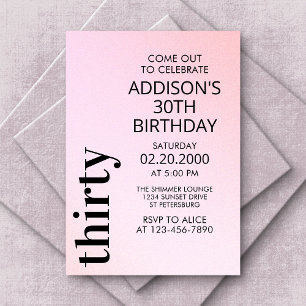 Invitation Typographie rose pâle Anniversaire