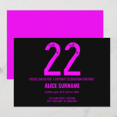 Invitation Typographie rose simple pour 22e anniversaire  (Devant / Derrière)