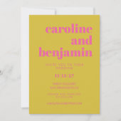 Invitation Typographie rose vif et jaune Mariage moderne (Devant)