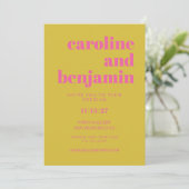 Invitation Typographie rose vif et jaune Mariage moderne (Debout devant)