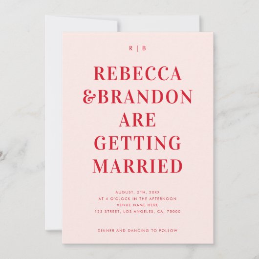 Invitation Typographie rouge rétro tout en un Mariage (Devant)