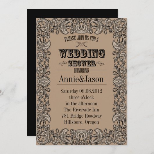 Invitation typographie rustique mariage campagnard occidental (Devant / Derrière)