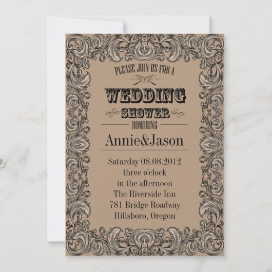 Invitation typographie rustique mariage pays occidental (Devant)