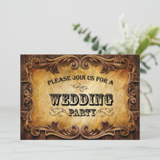 Invitation typographie rustique mariage western campagne (Debout devant)