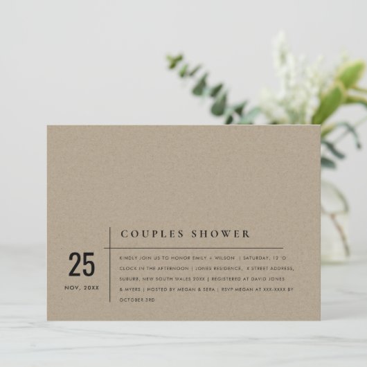 Invitation Typographie Rustique moderne Kraft Couples Douche (Debout devant)