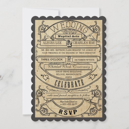 Invitation Typographie Rustique Pays Billet Mariage Inviter (Devant)