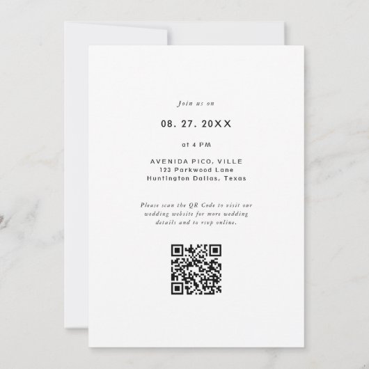 Invitation Typographie sans temps classique QR Code Mariage p (Dos)