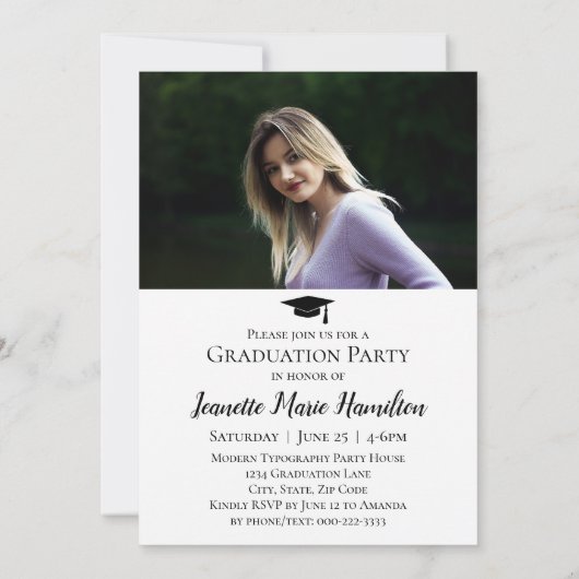 Invitation Typographie Script avant/arrière Diplôme photo Inv (Dos)