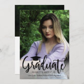 Invitation Typographie Script avant/arrière Diplôme photo Inv (Devant / Derrière)