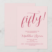 Invitation Typographie Script Blush Pink 50e anniversaire (Devant / Derrière)