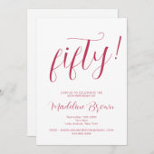 Invitation Typographie Script Magenta 50e anniversaire (Devant / Derrière)