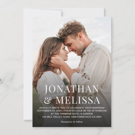 Invitation Typographie simple 2 Photo QR Code RSVP Mariage (Devant)