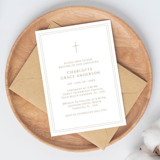 Invitation Typographie simple Baptême d'or catholique pour bé