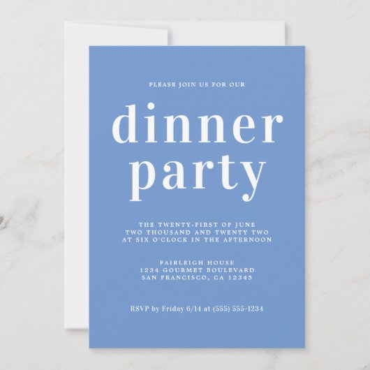 Invitation Typographie Simple Chic Dîner Bleu (Devant)