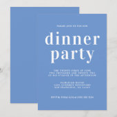 Invitation Typographie Simple Chic Dîner Bleu (Devant / Derrière)