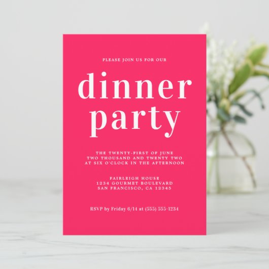 Invitation Typographie Simple Chic Diva Dîner Rose (Debout devant)