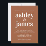 Invitation Typographie simple chic Mariage en terre cuite<br><div class="desc">Faire-part de mariage simple et chic, avec typographie blanche, élégante et moderne sur un arrière - plan en terre cuite. Ajoutez simplement les détails de votre mariage. Conçu exclusivement pour vous par Happy Dolphin Studio. Si vous avez besoin d'aide ou de produits correspondants, veuillez nous contacter à happydolphinstudio@outlook.com . Nous...</div>