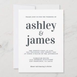 Invitation Typographie simple chic Mariage noir blanc