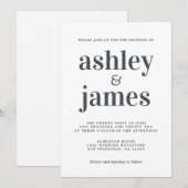 Invitation Typographie simple chic Mariage noir blanc (Devant / Derrière)