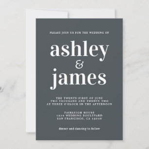 Invitation Typographie simple chic Mariage noir blanc