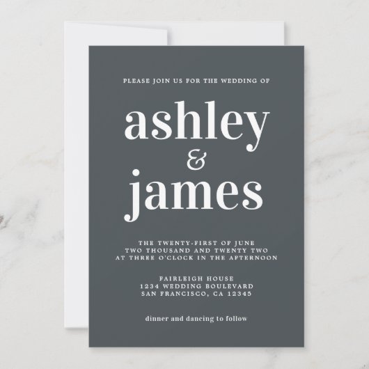 Invitation Typographie simple chic Mariage noir blanc (Devant)