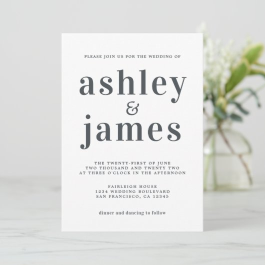 Invitation Typographie simple chic Mariage noir blanc (Debout devant)