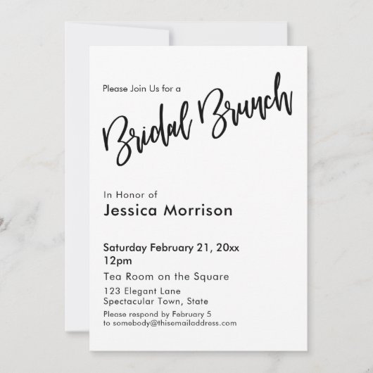 Invitation Typographie simple de Brunch nuptial noir et blanc (Devant)