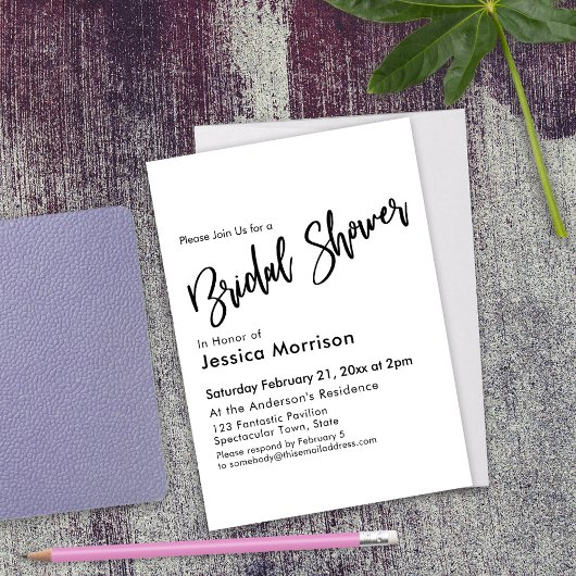 Invitation Typographie simple de la Fête des mariées noire et