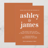 Invitation Typographie simple et chic Burange Mariage orange (Devant / Derrière)