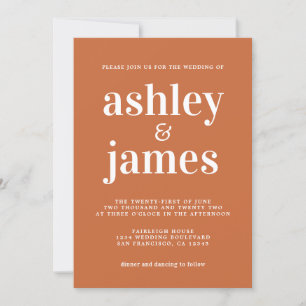 Invitation Typographie simple et chic Burange Mariage orange