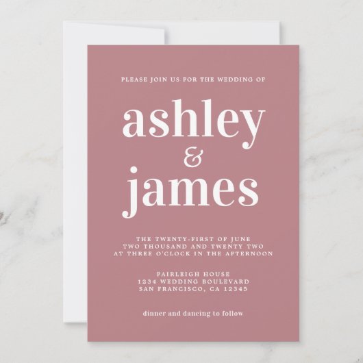 Invitation Typographie simple et chic Dusty Rose Mariage (Devant)