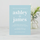 Invitation Typographie simple et chic Mariage bleu brillant (Debout devant)