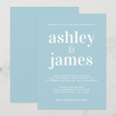 Invitation Typographie simple et chic Mariage bleu brillant (Devant / Derrière)