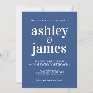 Invitation Typographie simple et chic Mariage bleu classique