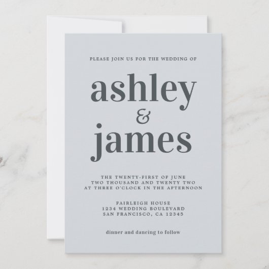 Invitation Typographie simple et chic Pastel Mariage bleu (Devant)