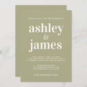 Invitation Typographie simple et chic Sage Mariage vert (Devant / Derrière)
