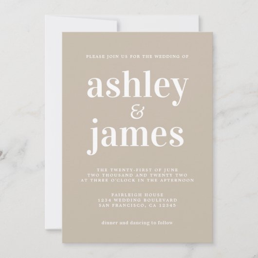 Invitation Typographie simple et chic Shiitake Grey Mariage (Devant)