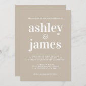 Invitation Typographie simple et chic Shiitake Grey Mariage (Devant / Derrière)
