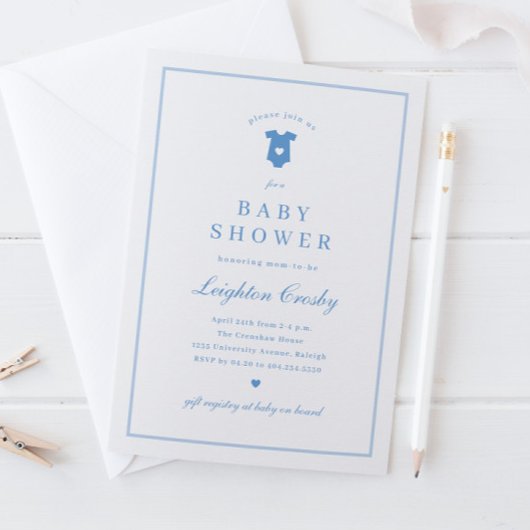Invitation Typographie simple et élégante Baby shower bleu