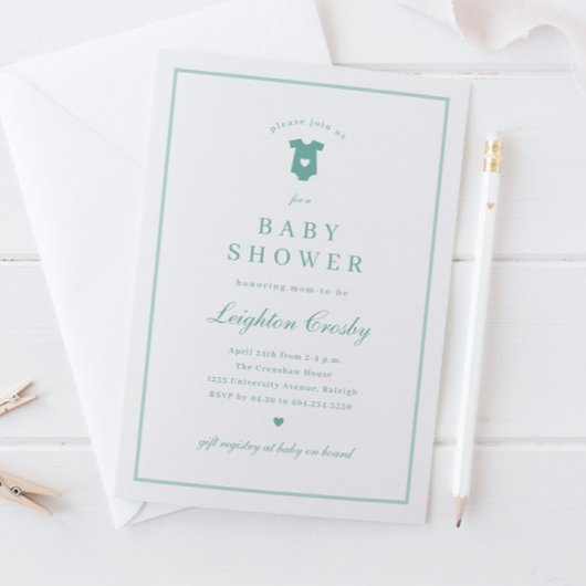 Invitation Typographie simple et élégante Sage Baby shower ve