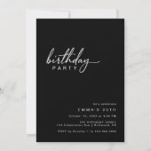 Invitation Typographie simple | Fête d'Anniversaire Noir mode (Devant)
