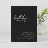 Invitation Typographie simple | Fête d'Anniversaire Noir mode (Debout devant)