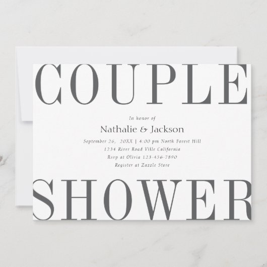 Invitation Typographie simple Gris Couple Douche nuptiale (Devant)