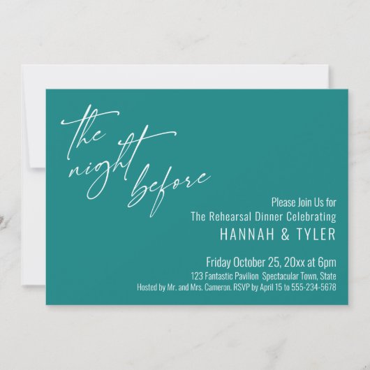 Invitation Typographie simple La veille Bleu sarcelle (Devant)