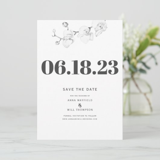 Invitation Typographie simple Mariage moderne orchidée Date d (Debout devant)