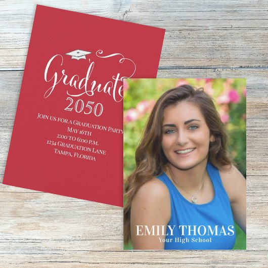 Invitation Typographie simple Modèle photo rouge